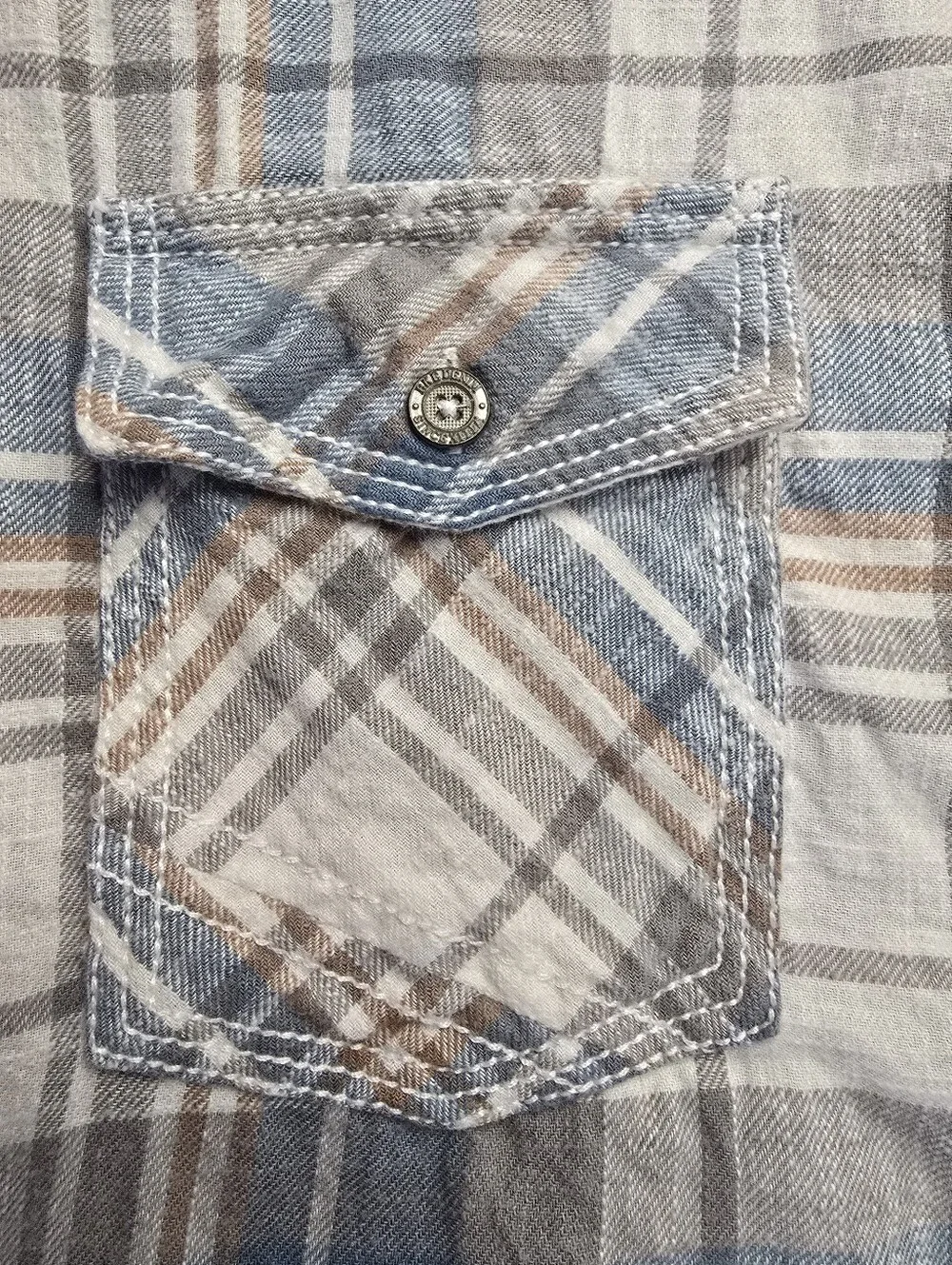 BKE Plaid Button-up Shirt Blue Gray Flannel Cotton Athletic Fit Western L